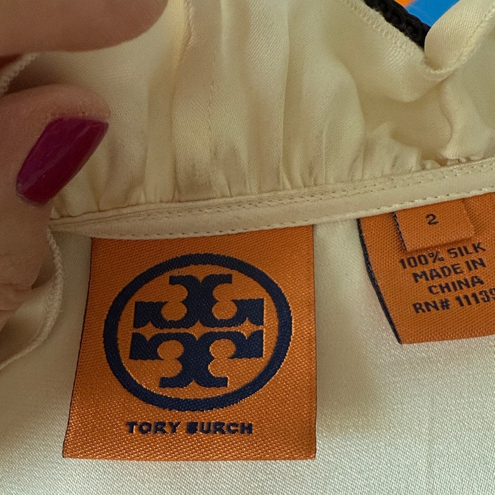 Tory Burch Ivory Silk Charmeuse Ruffled Blouse - Picture 6 of 8
